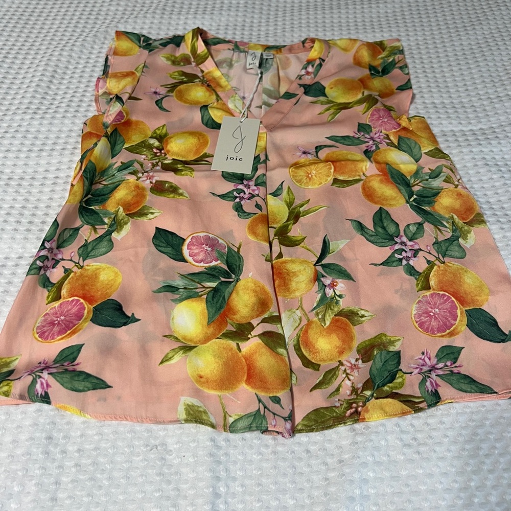 Joie Pink Citrus Print Sleeveless Blouse